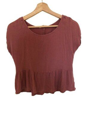 Pink Rose Pink Top Short Sleeve Blouse with Ruffle Bottom Women's Size XS